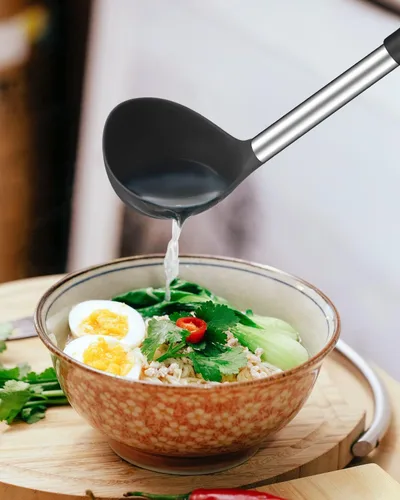 Vista 7 de Juego de tenedor de silicona para pasta y cucharón de sopa, antiadherente, sin BPA, resistente al calor, prácticos utensilios de cocina