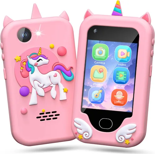 Vista 10 de Lapare Teléfono infantil para niños, teléfono de juguete con pantalla táctil con doble cámara, música y juegos, teléfono de juguete de aprendizaje