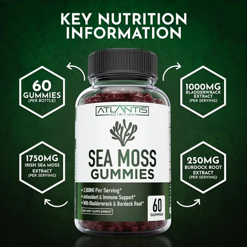 Vista 9 de Gomitas de musgo marino irlandés, 3000 mg, formuladas con musgo marino irlandés, vejiga y raíz de bardana, contienen vitaminas y minerales