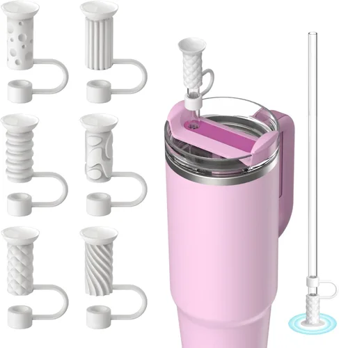 Vista 9 de 6 piezas de tapas con base de succión para pajitas, 0.4in/10mm, topper para pajitas para vaso Stanley 30/40 oz, negro 6 tapas de silicona