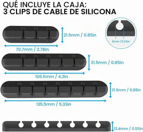 Vista 7 de AhaStyle Clips para cables, paquete de 3 soportes para cables, organizador 357-ranura-negro
