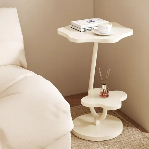Vista 3 de Gdrasuya10 Mesa auxiliar con forma de flor para sofá, mesa auxiliar de 2 niveles, mesa de sofá blanca, bandeja de sofá, mesa auxiliar linda, mesa