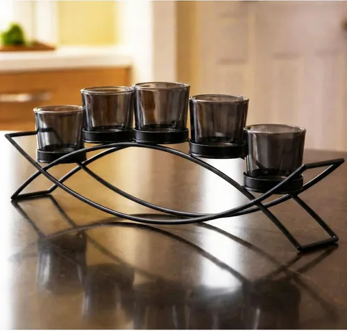 Vista 7 de Seraphic - Porta velas arqueado de hierro para decoración de centro de mesa con portavelas largo para bodas, patio, cocina, comedor y mesas de café
