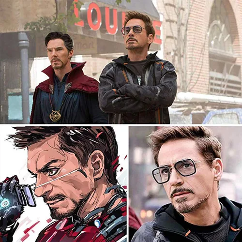 Vista 2 de PORADAY Tony Stark - Gafas de sol de Iron Man, montura cuadrada de metal vintage