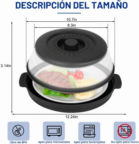 Vista 5 de Funda de alimentos para microondas de 10.7 pulgadas con alfombrilla aislante de calor, cubierta plegable antisalpicaduras de microondas