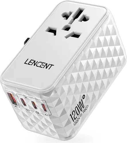 Vista 13 de LENCENT Adaptador de viaje universal de 65 W, cargador rápido internacional de GaN 2 USB-A y 2 convertidores de enchufe de alimentación USB-C