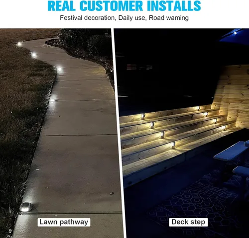 Vista 7 de VOLISUN Luces Solares de Cubierta de Navidad Luces de Muelle de Entrada, Paquete de 4 LED IP67 Impermeables Luz de Advertencia de Escalón para Rojo