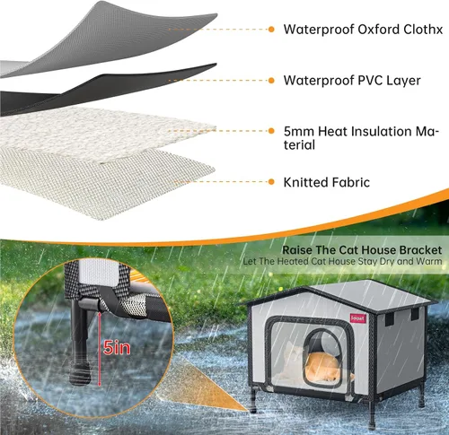Vista 5 de SOVPAI - Casa para gatos al aire libre, casa impermeable para gatos callejeros, adecuada para gatos de exteriores/interiores, fácil de montar