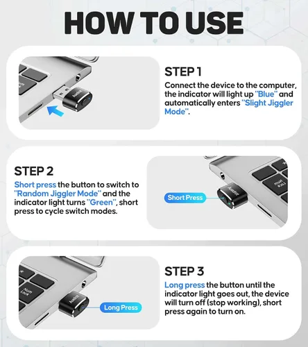 Vista 4 de Mouse USB con botón de interruptor de movimiento, agitador de mouse automático mini con 2 modos de movimiento, sin necesidad de controladores, plug