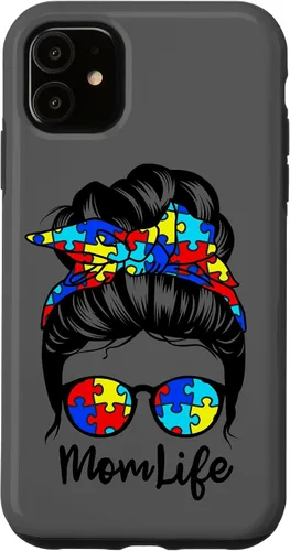 Vista 8 de Mom Life Messy Bun Hair Autism Funny Autism Case for iPhone 17