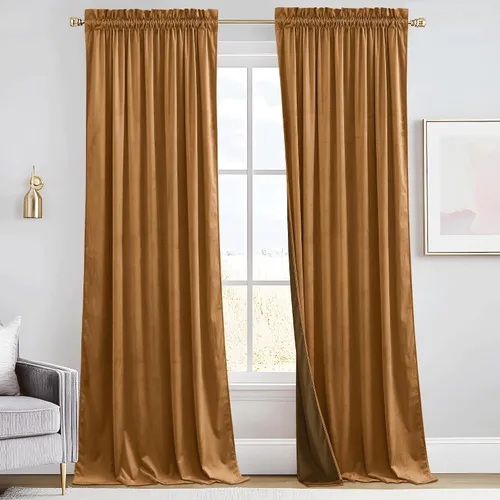 Vista 9 de RYB HOME Cortinas opacas de terciopelo para dormitorio, aislamiento térmico, privacidad, luz solar, bloqueo de calor, cortinas lujosas con bolsillo