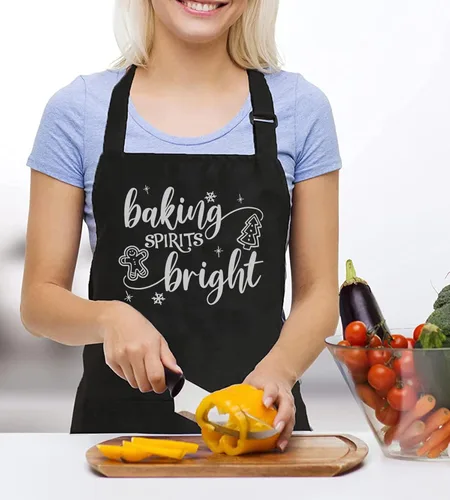 Vista 2 de Baking Spirits - Delantales brillantes para mujer con 2 bolsillos de Navidad, impermeable, ajustable, babero, cocina, barbacoa, delantal