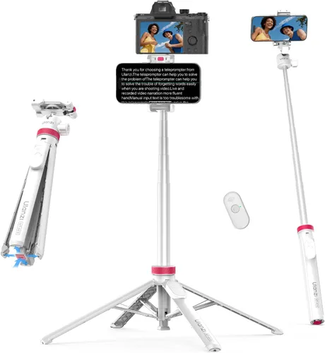 Vista 10 de ULANZI 0.01s Auto Pop - Trípode abierto para teléfono con control remoto, MT44B 59 pulgadas Selfie Stick trípode con doble montaje para teléfono