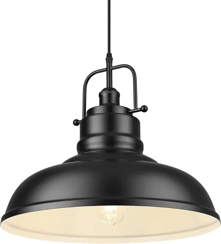 Vista 8 de zeyu Lámpara colgante industrial de 1 luz, lámpara colgante de 11 pulgadas para isla de cocina, pantalla de cúpula de metal en acabado negro mate