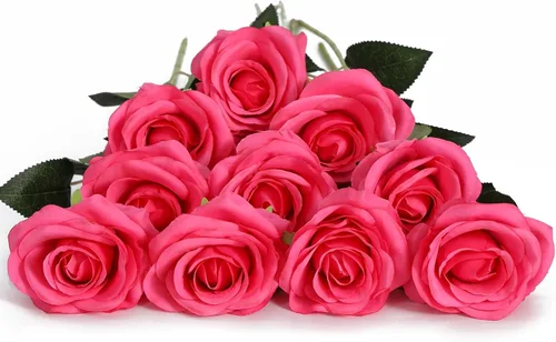 Vista 31 de DuHouse 10 rosas falsas de seda artificial, color morado otoñal Púrpura Otoño