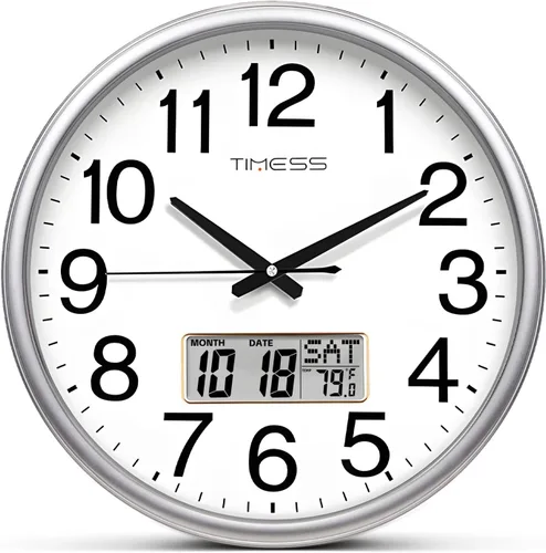 Vista 9 de Reloj de pared TIMESS, acabado clásico estilo madera, de 11 pulgadas, silencioso, sin tictac, funciona con pilas, de cuarzo, analógico