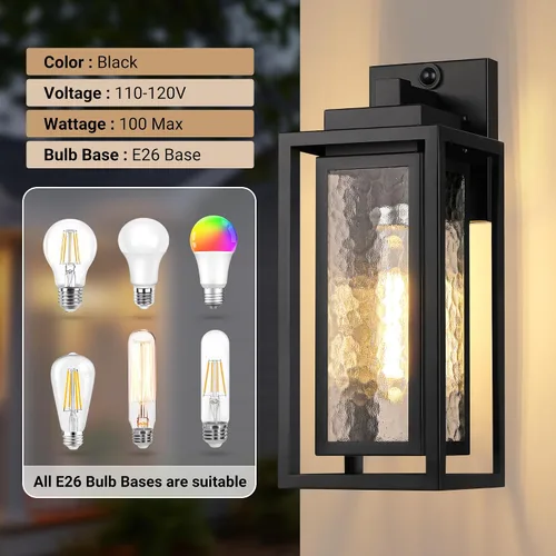 Vista 6 de WIHTU Lámpara de pared exterior con sensor de movimiento, lámpara de pared para exteriores con ondas de agua, paquete de 2 luces de pared