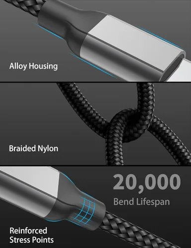 Vista 4 de Cable corto de carga rápida USB C a USB C de 1 pie, paquete de 3