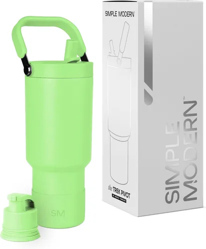 Vista 36 de Simple Modern Trek Pivot Vaso con pajita abatible de 30 oz con asa Botella de agua y protector Tapas intercambiables de pajita y para beber