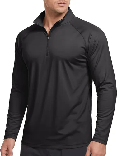 Vista 26 de CRYSULLY Camiseta de manga larga con cremallera de 1/4 para hombre, con protección solar, pullover UPF 50+, rash guard para correr, camiseta ligera