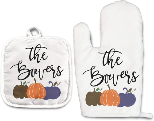 Vista 34 de Angela's Kitchen - Juego de guantes de horno personalizados y soporte para ollas Regalos de cocina personalizados Inauguración de la casa