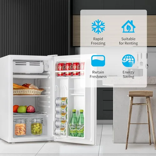 Vista 3 de N A - Mini refrigerador compacto de 3.2 pies cúbicos, máquina de almacenamiento de alimentos de una sola puerta para dormitorio, garaje, cámper
