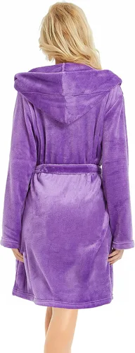 Vista 2 de U2SKIIN Bata de felpa corta con capucha para mujer, con capucha, suave y cálida bata de baño para spa