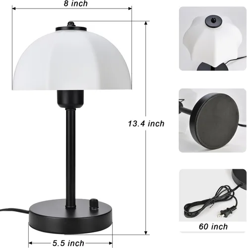 Vista 3 de Lámpara de mesa con pantalla de vidrio para dormitorio, lámparas de noche regulables continuas, lámpara de mesa pequeña con pantalla de vidrio