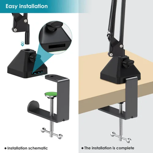 Vista 5 de YOUSHAERS - Abrazadera de montaje en mesa, soporte de metal resistente para soporte de brazo de micrófono y soporte de teléfono superior, se adapta
