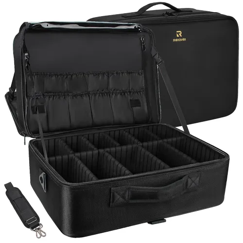 Vista 10 de MONSTINA Estuche de maquillaje grande, bolsa de maquillaje de 3 capas, organizador de cosméticos, bolsa de tren de peluquería, caja de artista