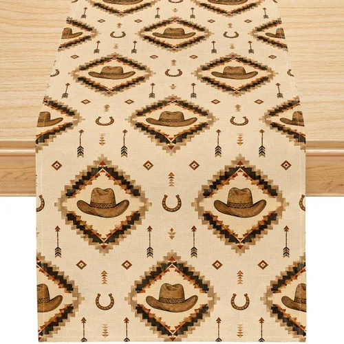Vista 45 de Camino de mesa étnico del suroeste, navajo tribal nativo americano, bohemio, patrón geométrico azteca, camino de mesa para cocina, mesa de comedor