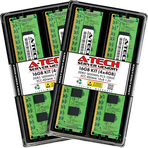 Vista 164 de A-Tech 4GB DDR3 1333MHz PC3-10600R ECC RDIMM 1Rx4 Rango único 1.5V Registrado DIMM 240-Pin Módulo de actualización de memoria RAM de servidor