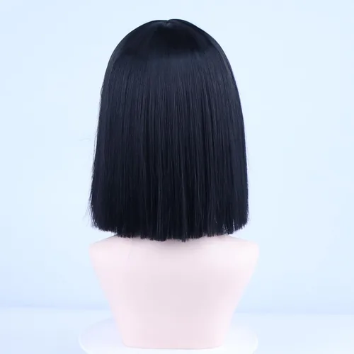 Vista 21 de Pelucas de disfraz de cosplay azul claro de 16 pulgadas para mujer, de 16 pulgadas, con flequillo lateral
