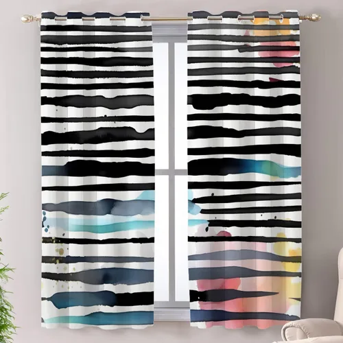 Vista 43 de Shrahala Cortinas republicanas de elefante americano para ventanas de cocina, paneles de cortina de ventana de poliéster multicapa con rayas rojas