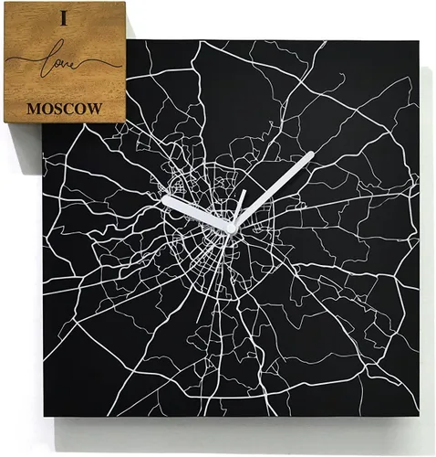 Vista 17 de Modern Wall Clock - Black Aluminum with Silver Fiber Laser Engraving - Square - Contemporary Design - Personalized City Map - Home Town - Location