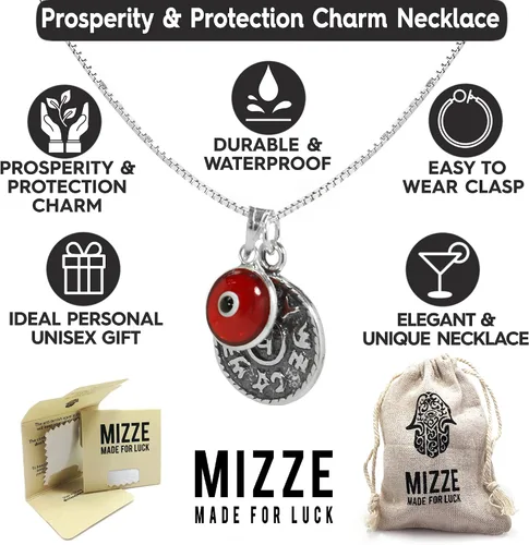 Vista 4 de MIZZE Made for Luck Prosperity - Collar con dije de moneda de plata, cadena de caja de 20 pulgadas con dije de protección contra el mal de ojo rojo