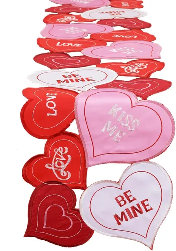 Vista 6 de Grelucgo Camino de mesa bordado con corazón para el 14 de febrero y día de San Valentín (13 x 35 pulgadas)