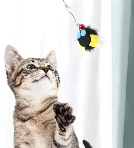 Vista 6 de SONGWAY Recambios de varita de juguete para gatos, 6 piezas de repuesto de juguetes para gatos peludos en forma de insecto, juguetes interactivos
