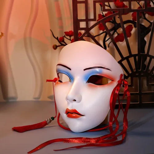 Vista 5 de Máscara de estilo antiguo para mujer, máscara japonesa Kabuki Kitsune, máscaras de cosplay pintadas a mano para mascarada