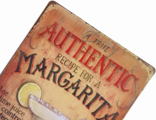 Vista 2 de ERLOOD Cartel de metal retro con texto en inglés «A True Authentic Recipe for a Margarita» (Una receta auténtica para una margarita)
