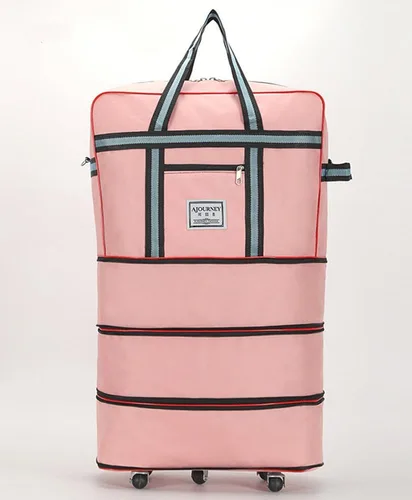 Vista 3 de Radefasun Bolsa de viaje Oxford expandible extra grande con ruedas, impermeable, ligera, plegable, maleta, Rosado, Equipaje extensible central