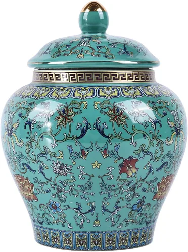 Vista 12 de Tarro clásico de jengibre esmaltado, hecho a mano, diseños inspirados en la dinastía Yuan y Ming, motivos florales de colores vibrantes en jarrón