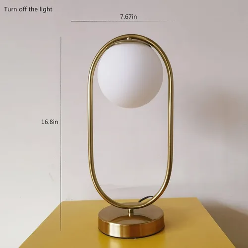 Vista 5 de Lámpara de mesa moderna de mediados de siglo con pantalla de vidrio blanco, lámpara de mesa pequeña dorada para mesita de noche, dormitorio, sala