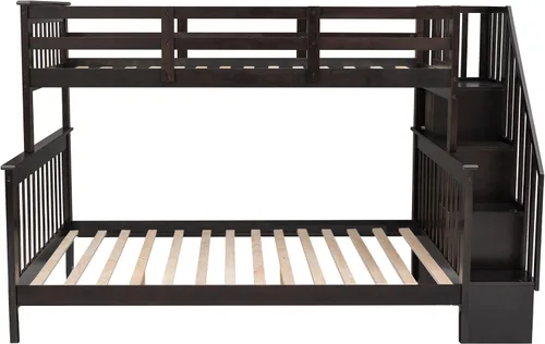 Vista 4 de Harper & Bright Designs Litera individual sobre tamaño matrimonial con escaleras y almacenamiento, cama alta de madera de pino maciza para niños