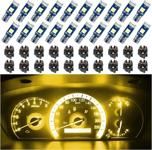 Vista 7 de BELOMI 20 unidades de luces LED T5 para salpicadero de automóvil, bombilla de alta luminosidad 3030-3SMD de repuesto con casquillo de bloqueo de Azul