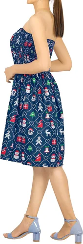 Vista 2 de LA LEELA Mini vestido de playa fruncido navideño para mujer