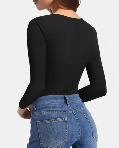 Vista 3 de CLOZOZ V Neck Tops Sexy Shirts for Women Fitted Tight T Shirts Basic Tee