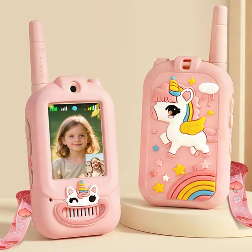 Vista 16 de Walkie Talkie para niños con video: paquete de 2 juguetes recargables para niños pequeños con cámara HD y cambiador de voz, juguetes de regalo