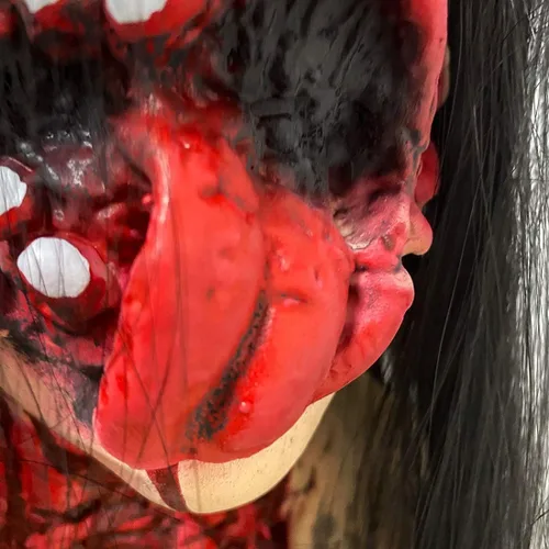 Vista 5 de Pigmiss Máscara de zombi con pelucas, espeluznante y sangrienta, realista, máscara de fantasma, disfraces de Halloween, accesorios de cosplay