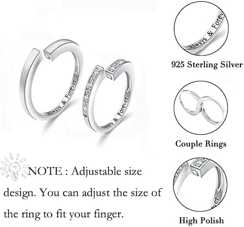Vista 5 de Yearace Anillos para parejas, anillo de promesa de plata de ley 925 para parejas, regalo de joyería romántico, regalo de joyería, anillo